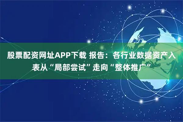 股票配资网址APP下载 报告：各行业数据资产入表从“局部尝试”走向“整体推广”